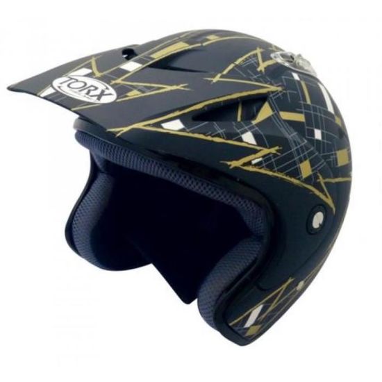 Casque Jet Trial Déco Noir Et Or Taille Xl 61 62 Torx Doug Sans