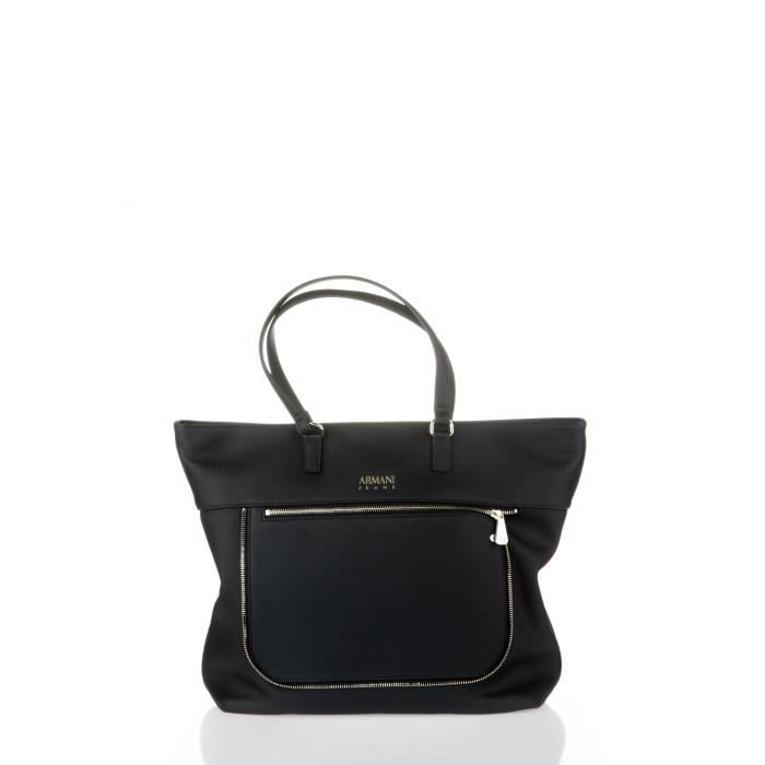 ARMANI JEANS - Sac Cabas Noir en Similicuir Grainé - Femme