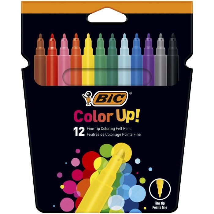 Produit shopeco.fr : BIC Color Up Feutres de Coloriage à Pointe Fine - Couleurs Assorties, Etui Carton de 12