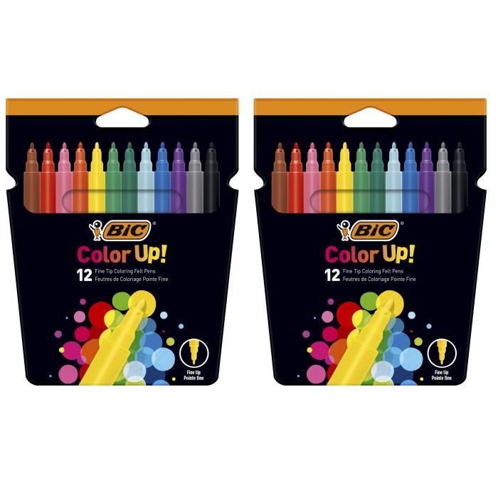 Produit shopeco.fr : Lot de 2 BIC Color Up Feutres de Coloriage à Pointe Fine - Couleurs Assorties, Etui Carton de 12
