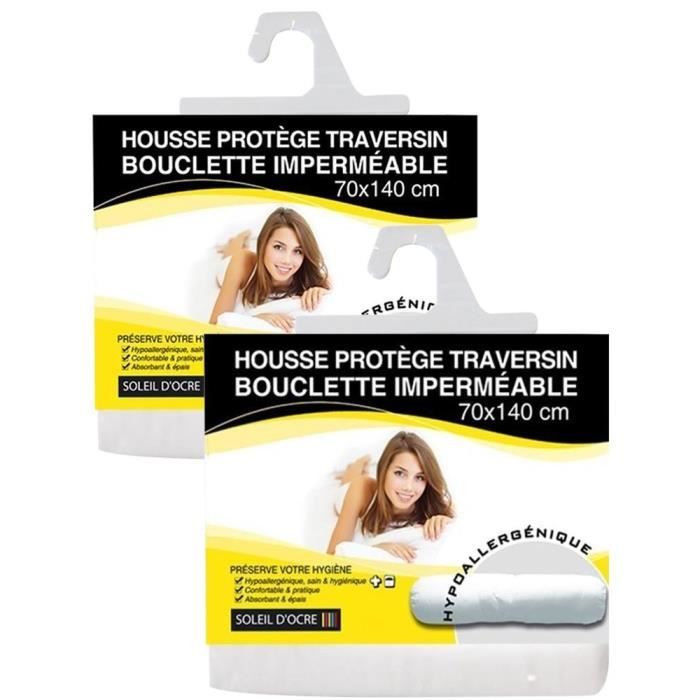 SOLEIL D'OCRE Lot de 2 Protège Traversins bouclette imperméable 70x140 cm blanc