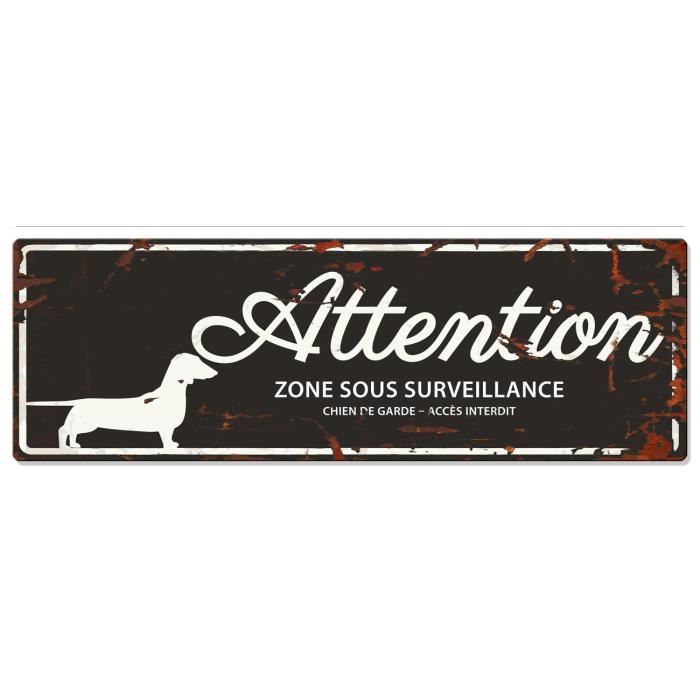 D&D Plaque Attention Chien Dachshund - Noir
