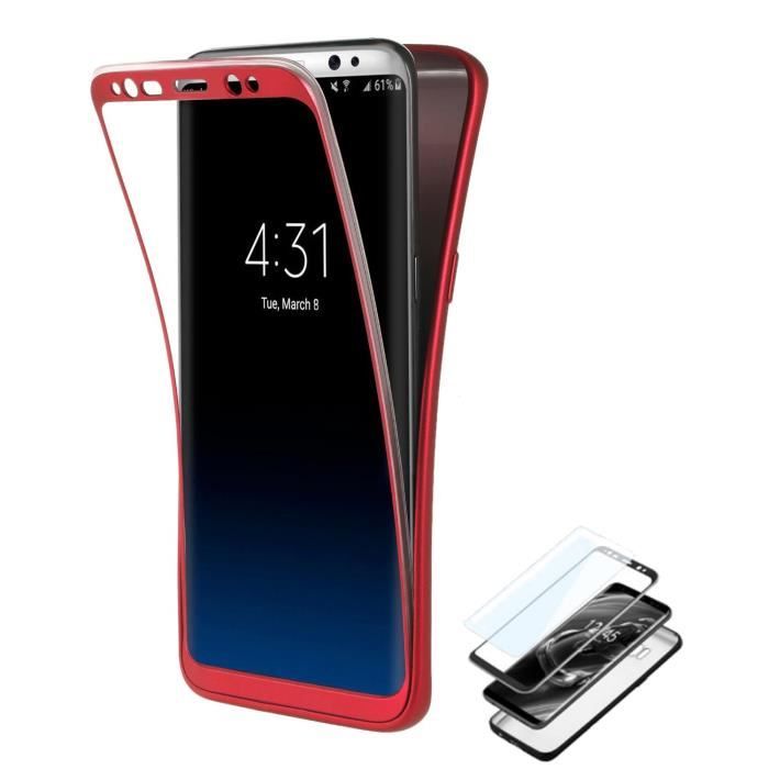 Coque Samsung Galaxy S9 Plus Rouge + Film Protection Ecran Anti-Choc Housse Etui TPU avec