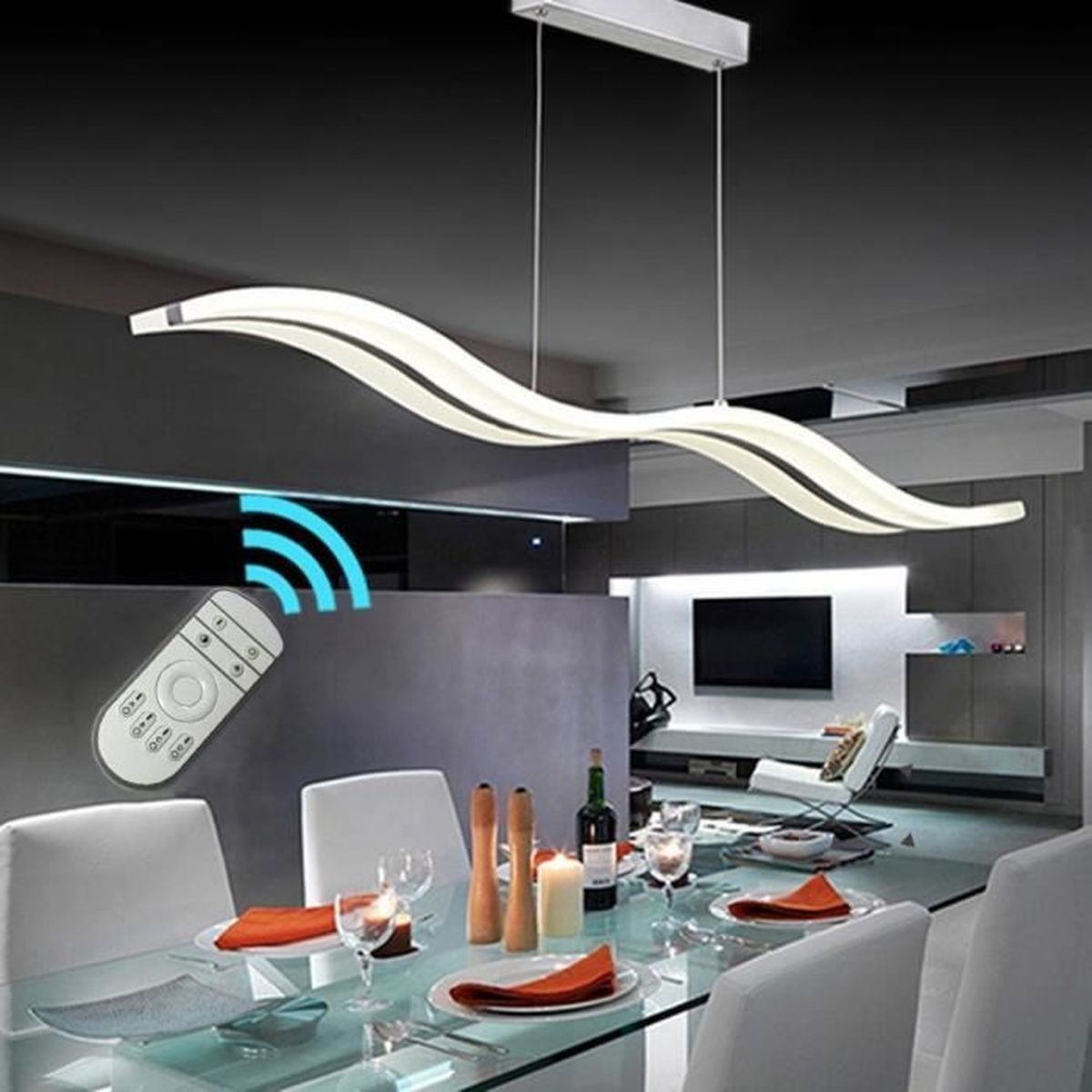 Suspension LED Vagues Lustre Metal Moderne Dimmerable avec