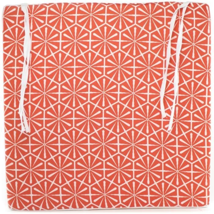 PAVILLON D'INTERIEUR Galette de chaise géométrique Thais 40 cm corail