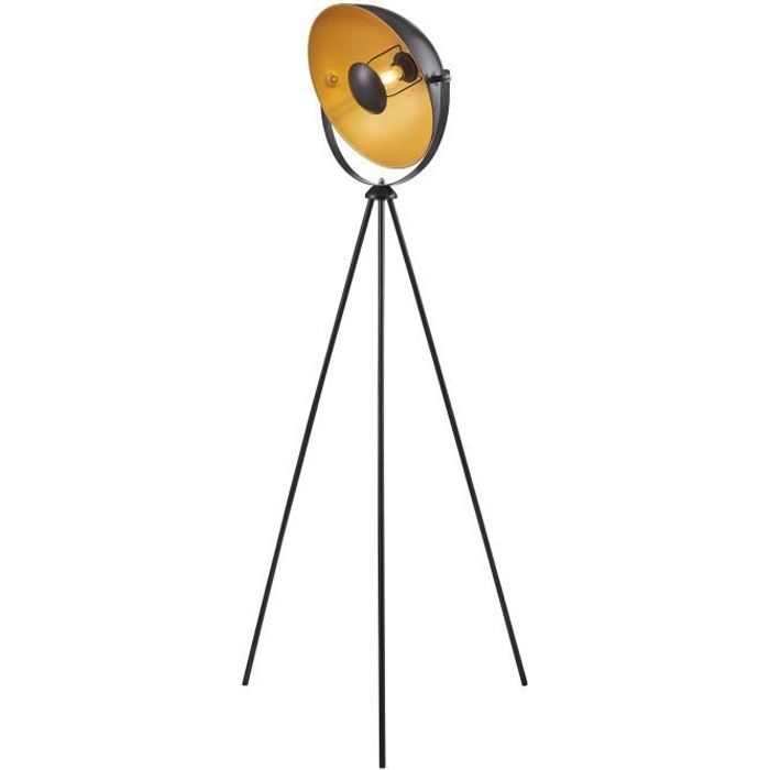 MOVIE Lampadaire trépied - H 148 cm - Tête : Ø 35 cm - Noir et doré