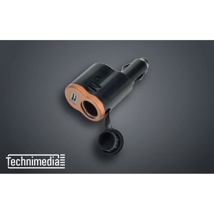 TECHNIMEDIA Chargeur allume cigare Gigogne 12 V + Usb 5 V 1 A