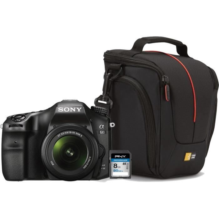 SONY ILCA68K Appareil photo numérique Reflex 24 mégapixels avec objectif 18-55 mm + PNY Performance Carte mémoire SDHC 8 Go + Sacoch