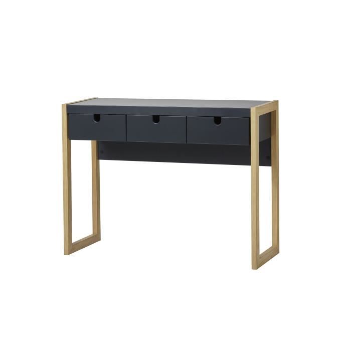 KARE Console 3 tiroirs - Décor chêne et anthracite - L 101 x P 37 x H 77 cm