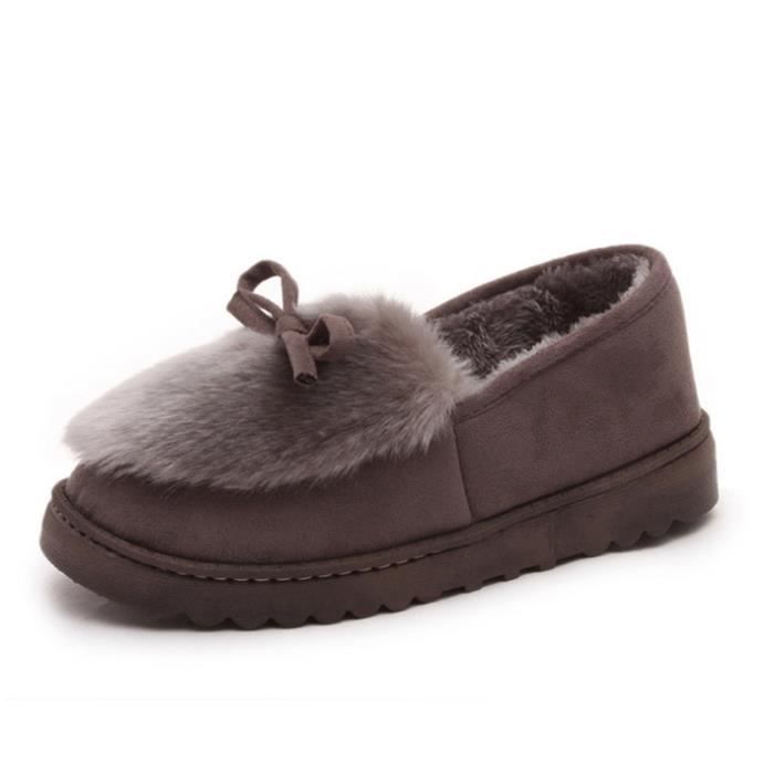 Épaisé Hiver rouge Btys Chaussures rose jaune Peluche Chaussure Femme Fond xz065noir39 Gris aq7nIOnf