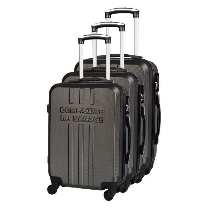 CDB Set de 3 Valises Chariots Rigides ABS 4 Roues 49-59-69cm Noir