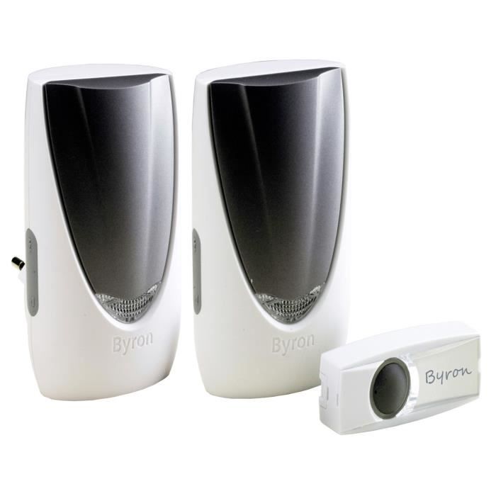 BYRON Kit de carillon portable et à brancher avec feu flash et bouton sans fil portée 100m