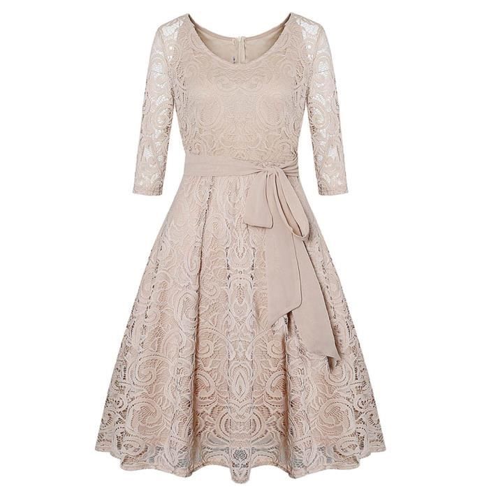 Robe De Soirée Femmes Vintage Princesse Dentelle Florale Cocktail O Cou Parti Aline Robe Swing
