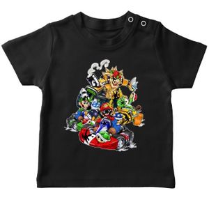 Luigi T-Shirt Enfant Noir Mario Kart parodique Mario Yoshi et Bowser : Kart Fighter Racing Parodie Mario Kart