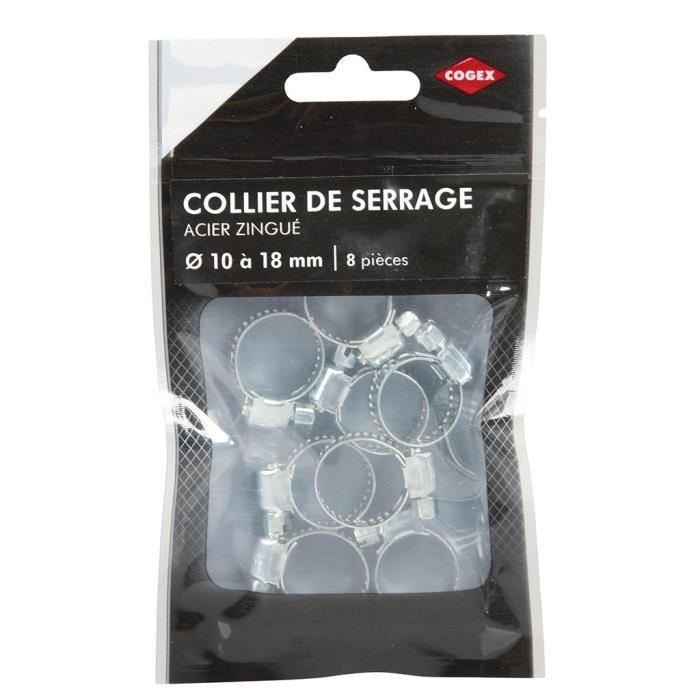 COGEX Collier de serrage acier zingue - ø 10 a 18 mm - 8 pcs