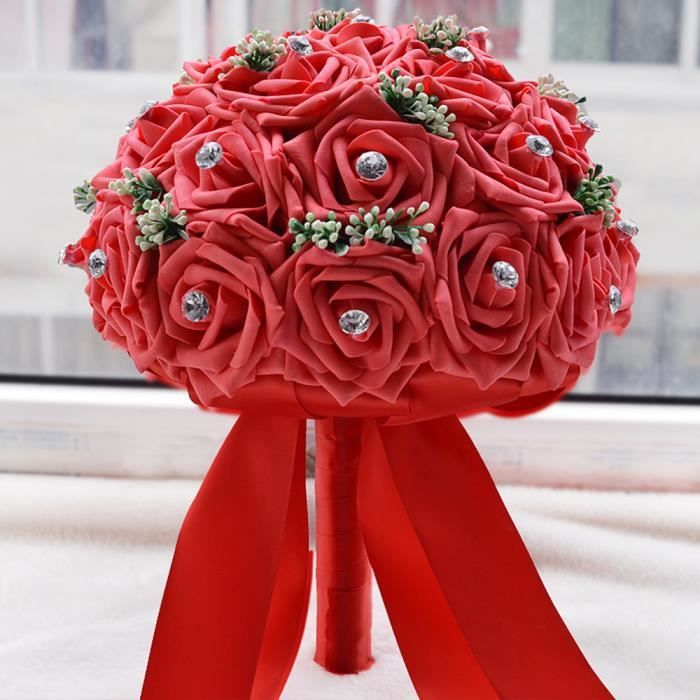 Rouge 22cm Bouquet De Fleurs Roses Artificielles Pe Bébé Tenant à La Main Pour Mariage Décorations Conférence Salon Chambre Maiso