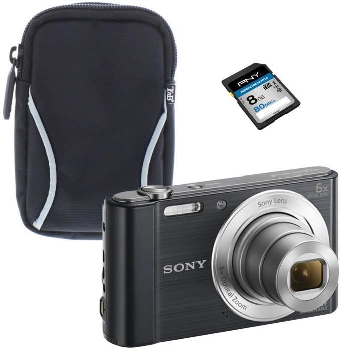 SONY DSC-W810 Noir - CCD 20 MP Zoom 6x Appareil photo numérique Compact + PNY Performance Carte mémoire SDHC 8 Go + T'nB DCCOS1L - E