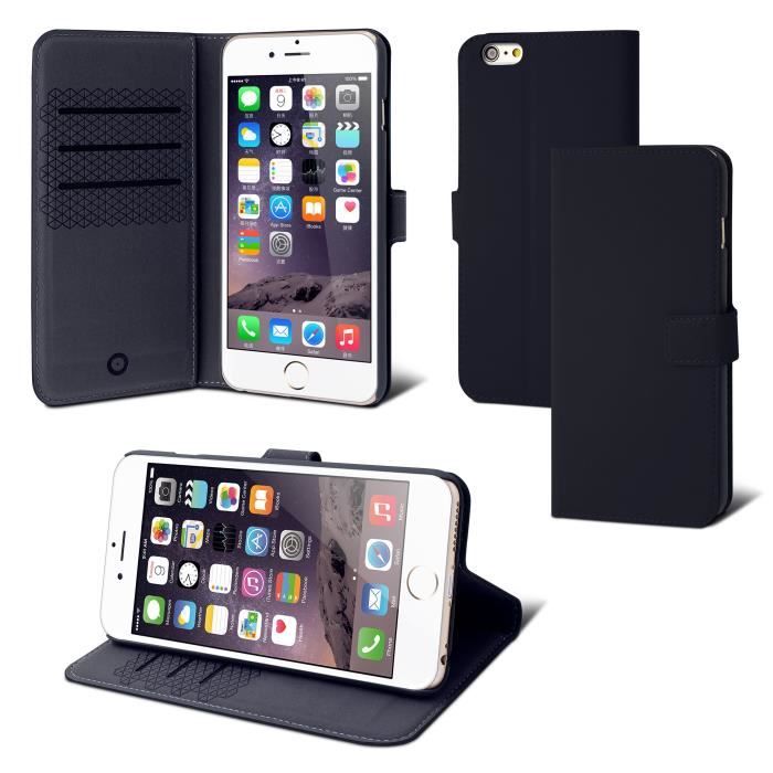 MUVIT Etui Folio Stand Portefeuille Apple Iphone 6 6s 3 Cartes Noir