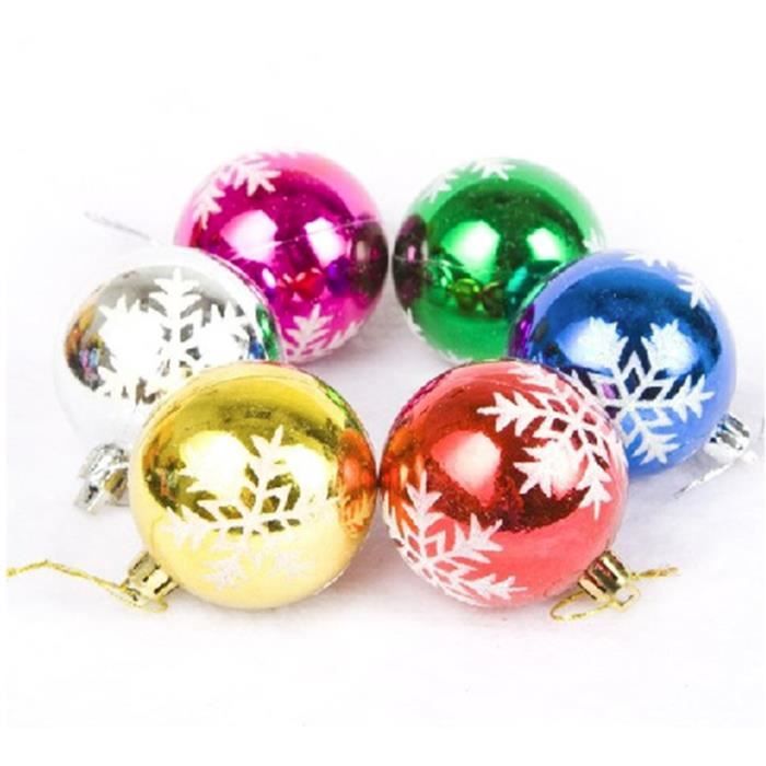 Lot 6 Boules Couleur Différente Pour Décoration Noel Matière PVC Dessin 