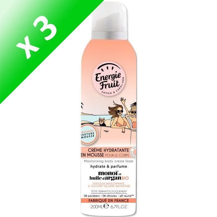 ENERGIE FRUITCrème hydratante pour le corps en mousse MONOï et Huile d'Argan - 200ml (Lot de 3)
