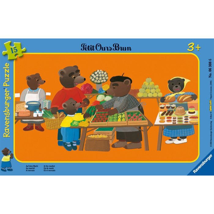RAVENSBURGER Puzzle Cadre Petit Ours Brun Au Marche - 15pcs