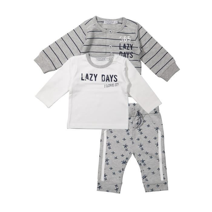 DIRKJE Ensemble Veste Gris Lazy Days avec T-shirt Blanc et Pantalon All Over Print Bébé Garçon