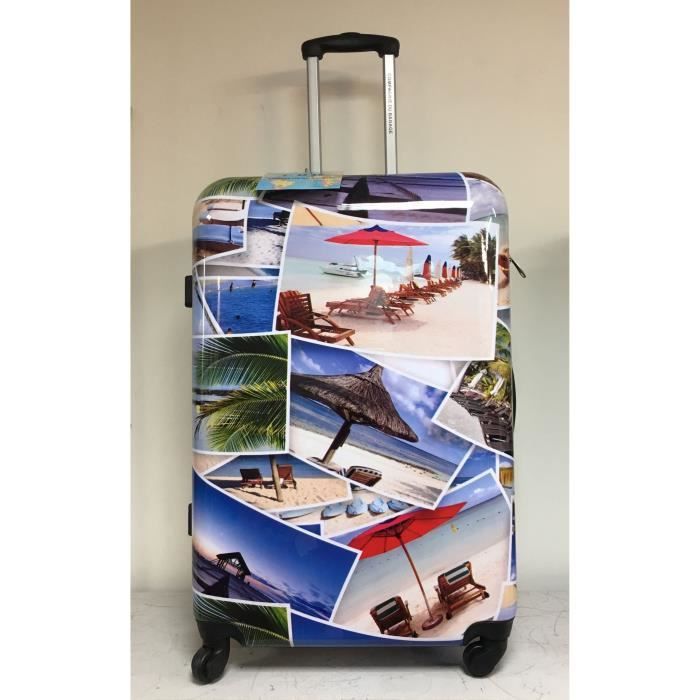 CDB Set de 3 Valises Rigides ABS et Polycarbonate 4 Roues 51-61-71 cm Motif plage