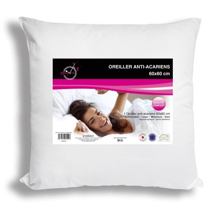 SOLEIL D'OCRE Oreiller Anti-Acariens LUXE 60x60 cm blanc