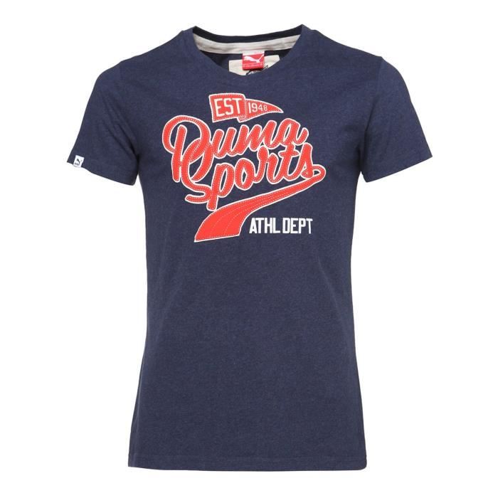 PUMA T-shirt Varsity V-Neck Manches courtes - Homme - Marine et orange