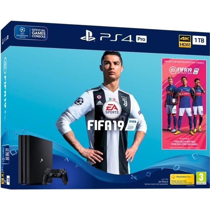 Pack PS4 Pro 1 To Noire + FIFA 19 + 14 jours d'essai PlayStation Plus