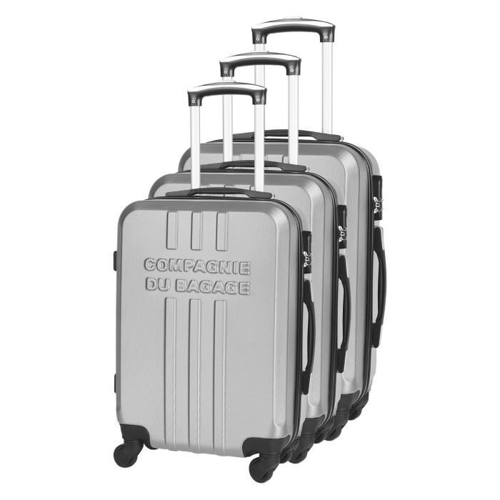 CDB Set de 3 Valises Rigides ABS 4 Roues 49-59-69 cm Argenté