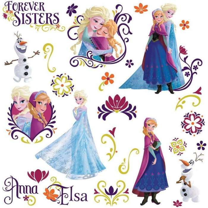 ROOMMATES Lot de 36 stickers LA REINE DES NEIGES SPRING BRILLIANT repositionnables 4 feuilles de 101cm x 441cm