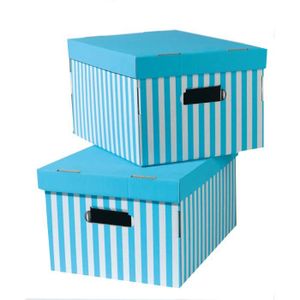 SHIRT Lot de 2 boîtes rayées turquoise 40x31x21 cm