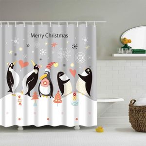 Rideau De Douche Pingouin Famille Polyester Tissu Imperméable Salle De Bain Tapis De Bain Tapis