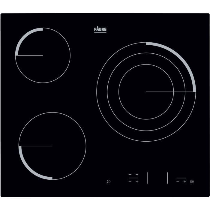 FAURE FEV6334FBA Table de cuisson vitrocéramique-3 zones-5700 W-L 59 x P 52cm-Revêtement verre-Noir
