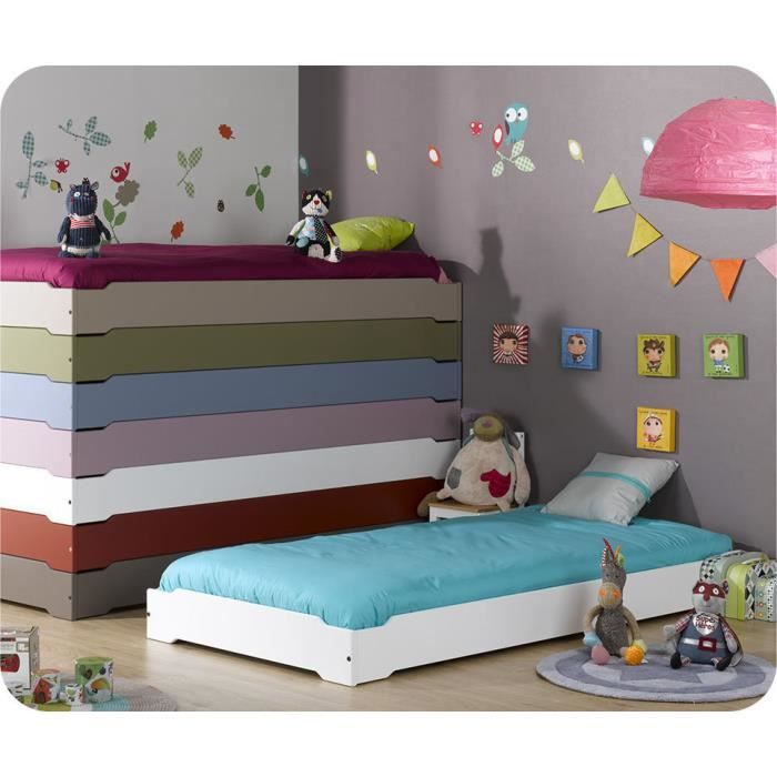 Lit Enfant Empilable Blanc 90x190 Cm Avec Sommier Achat Vente