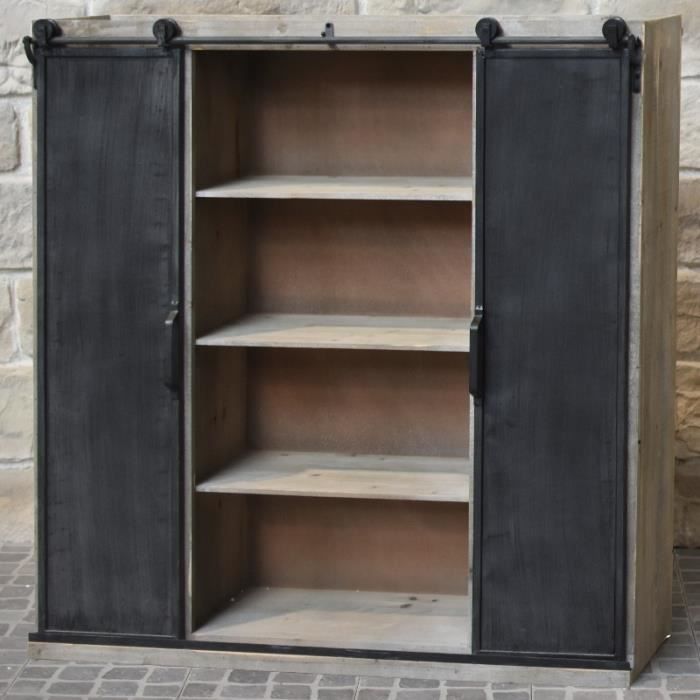 Etagère Bahut Bibliothèque Meuble à Portes Coulissantes En Fer 173