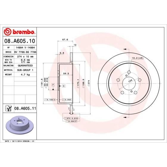JEU DE DISQUES BREMBO 08.A605.11