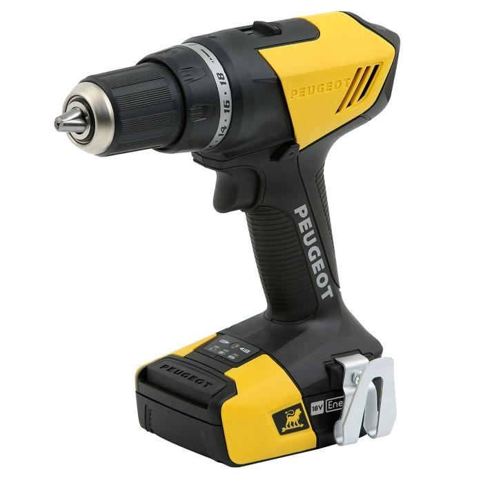 PEUGEOT ENERGYDRILL Perceuse sans fil 18 V avec 2 batteries Lithium-ion 1,5 Ah