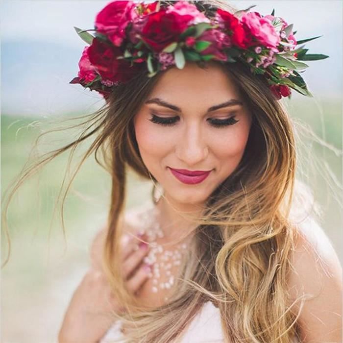 Jolie Couronne de fleurs roses cheveux mariée f... Achat / Vente