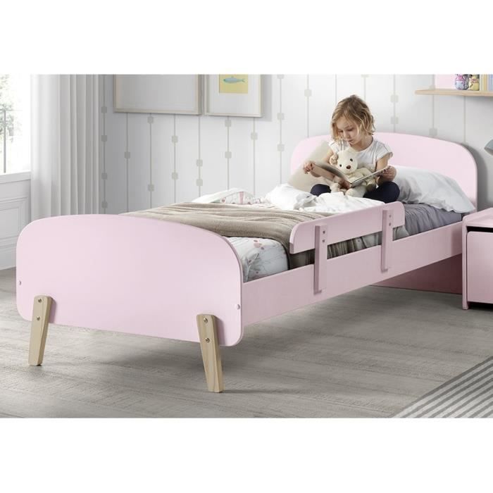 KIDDY Chambre enfant complète style scandinave en bois pin massif et MDF laqué vieux rose - l 90 x L 200 cm