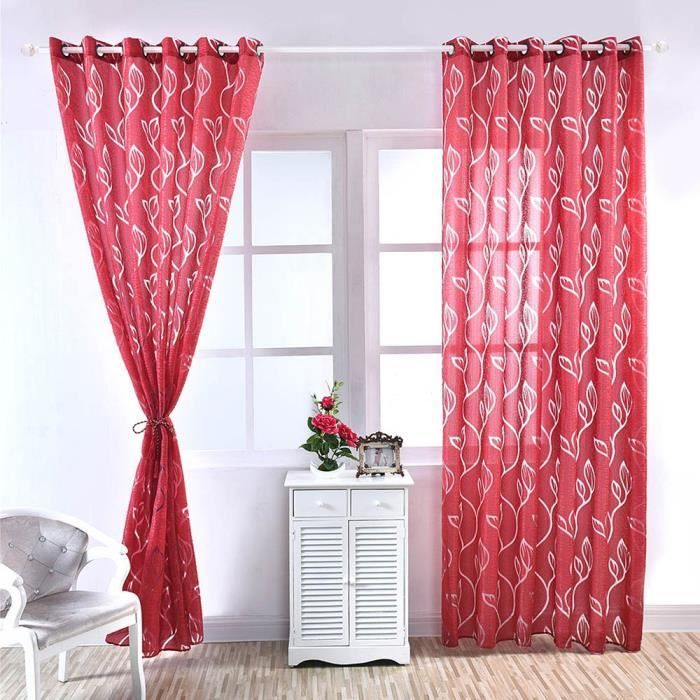 Paire de Rideau Voilages 100*250cm Feuillet Rouge - Achat ...
