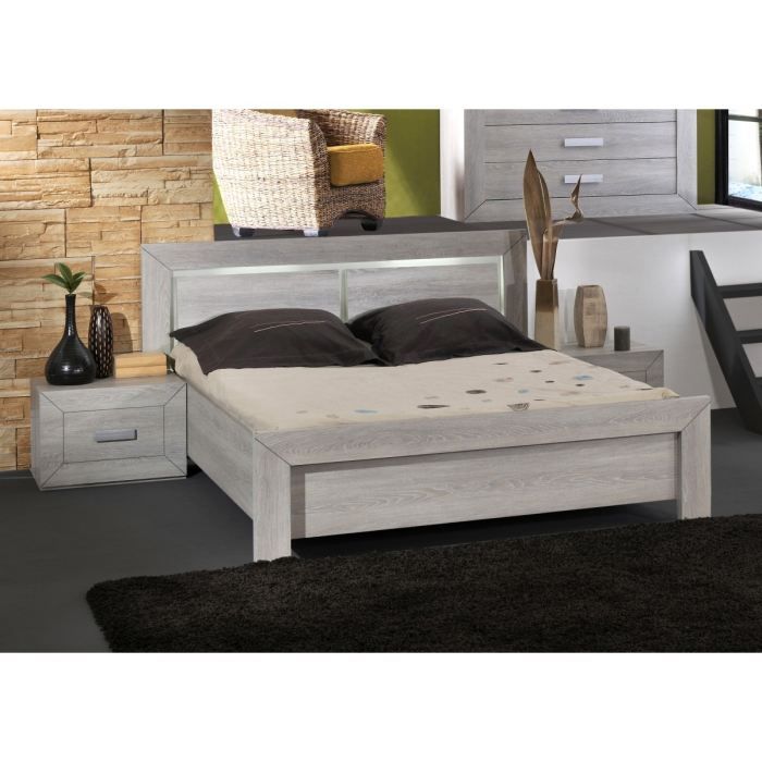 LUMEO Lit adulte décor bois contemporain avec luminaires ...