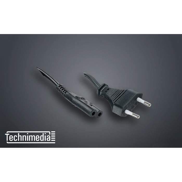 TECHNIMEDIA Cordon éléctrique - 1 fiche mâle 2 pôles / 1 prise IEC C7 femelle - Cordon de 2 m