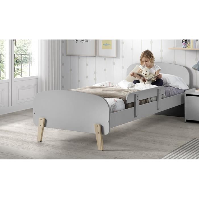 KIDDY Chambre enfant complète style scandinave en bois pin massif et MDF laqué cool gris - l 90 x L 200 cm