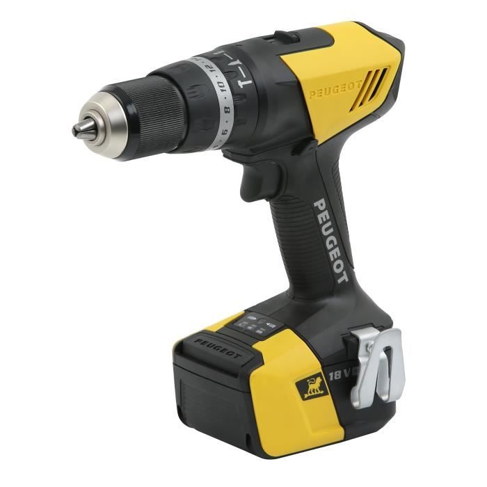 PEUGEOT ENERGYDRILL Perceuse sans fil à percussion 18 V avec 2 batteries Lithium-ion 4 Ah