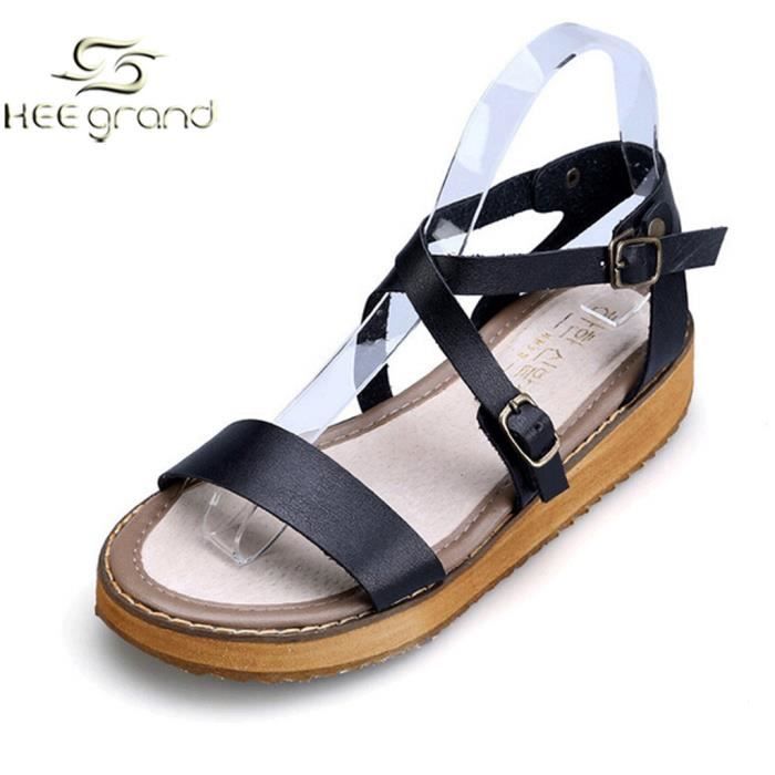 Grand Ville Hee noir Roman Femme De Blanc marron Fille Sandale A dwC4qgZCn