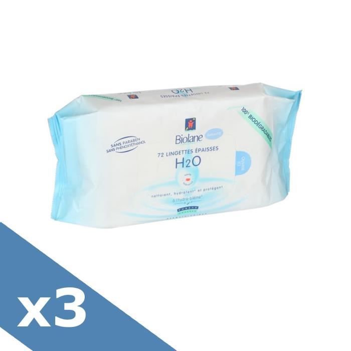 PACK BIOLANE Lingettes épaisses H2O 3 x72