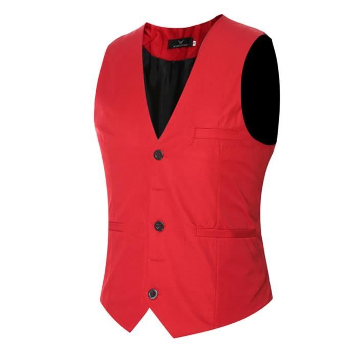 Gilet de costume homme style de base couleur pu... Rouge Achat