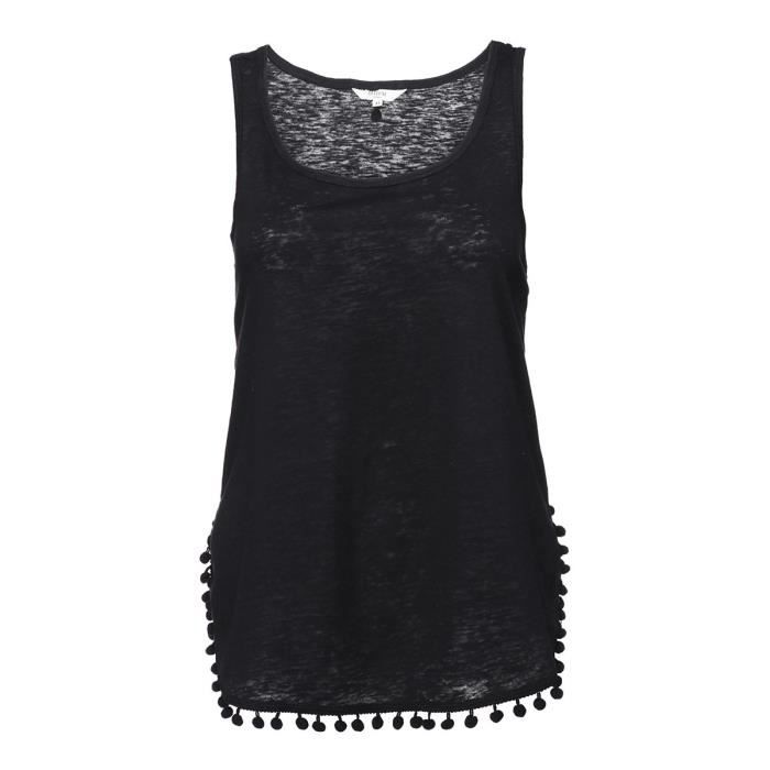 DEELUXE - SODA Débardeur Noir en Lin à Pompons